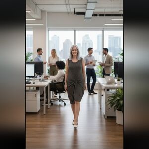 Gerard Darel Geo Print Dress Size 14 Twist Knot Neutral Career Comfy